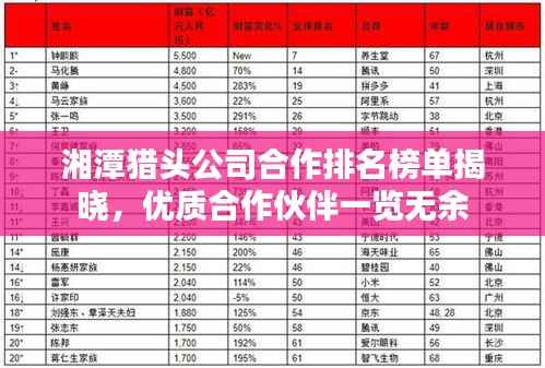 湘潭猎头公司合作排名榜单揭晓,优质合作伙伴一览无余